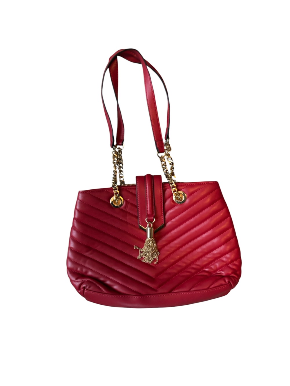 Aldo Quilted Red Shoulder Bag with Gold Chain Straps